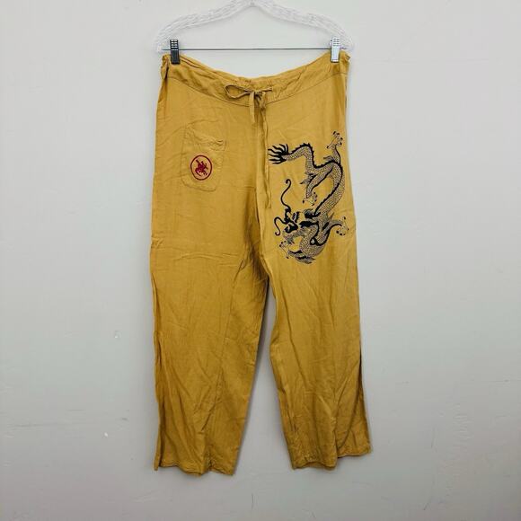 6 Saige Mustard Yellow With Black Dragon Wide Leg Pants Men’s Size XS - Picture 1 of 8